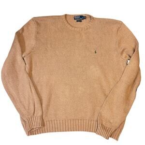 Polo Ralph Lauren Camel Tan Crew Neck Sweater 100% Cotton Men's XXL Green Pony